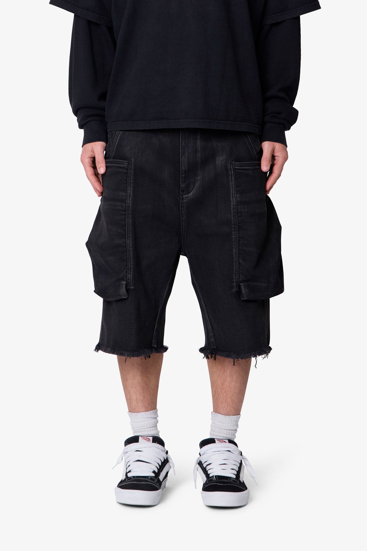 パンツ 00s PPFM Double Waist Cargo Shorts Black Baggy-Waxed-Cargo-Shorts-