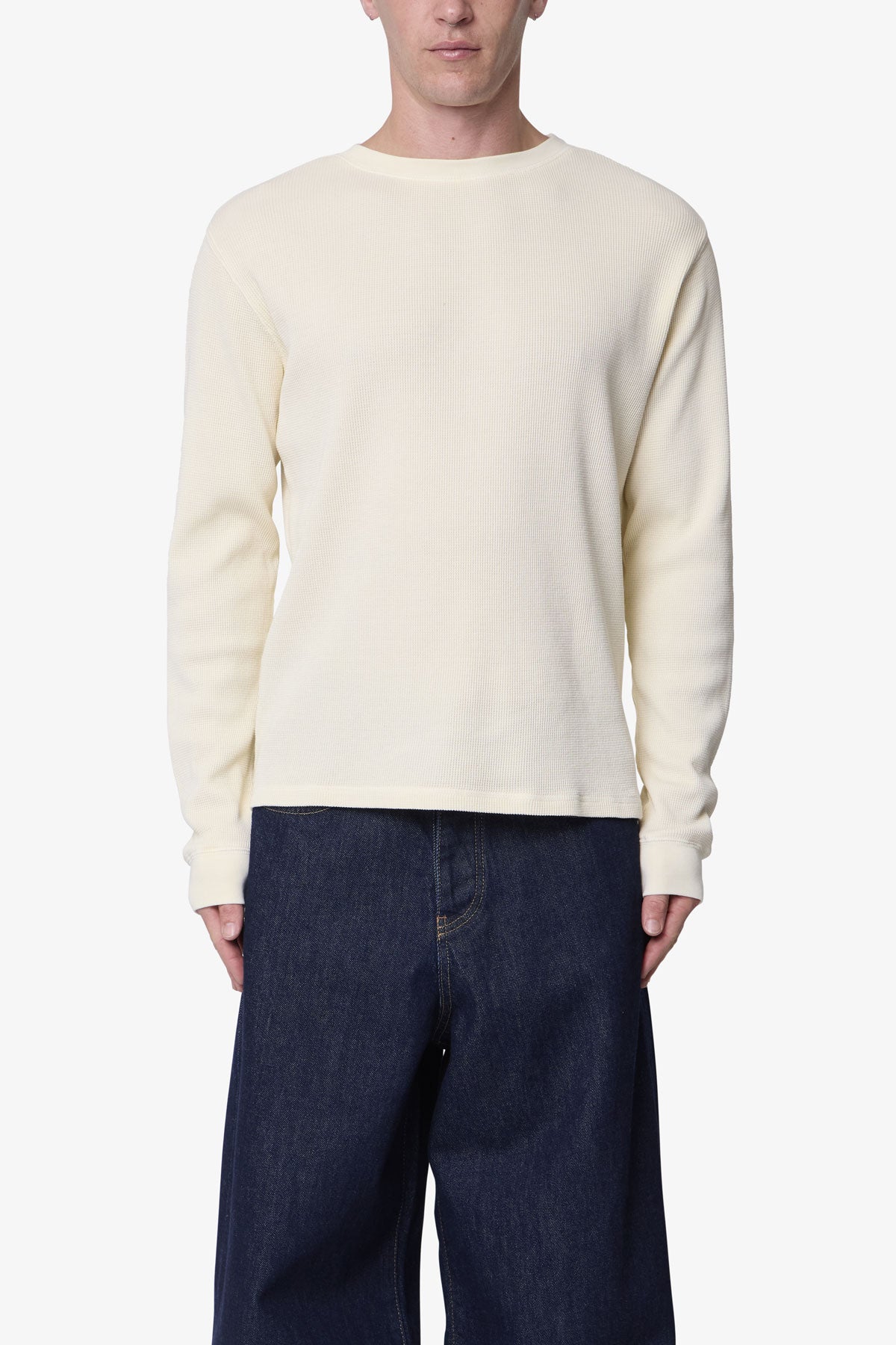 French Terry Double Layer Thermal L/S Tee - Washed Black | mnml
