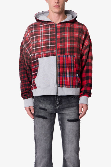 Blocked Flannel Hoodie - Red