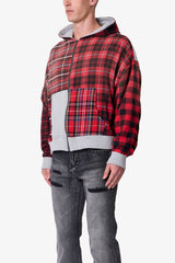 Blocked Flannel Hoodie - Red
