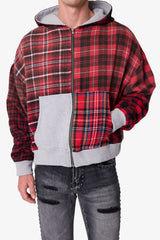 Blocked Flannel Hoodie - Red