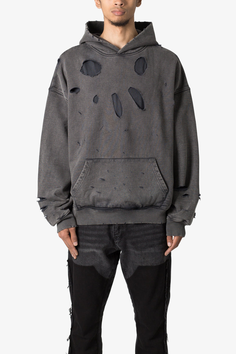 Breeze Destroyed Hoodie Washed Black mnml shop now