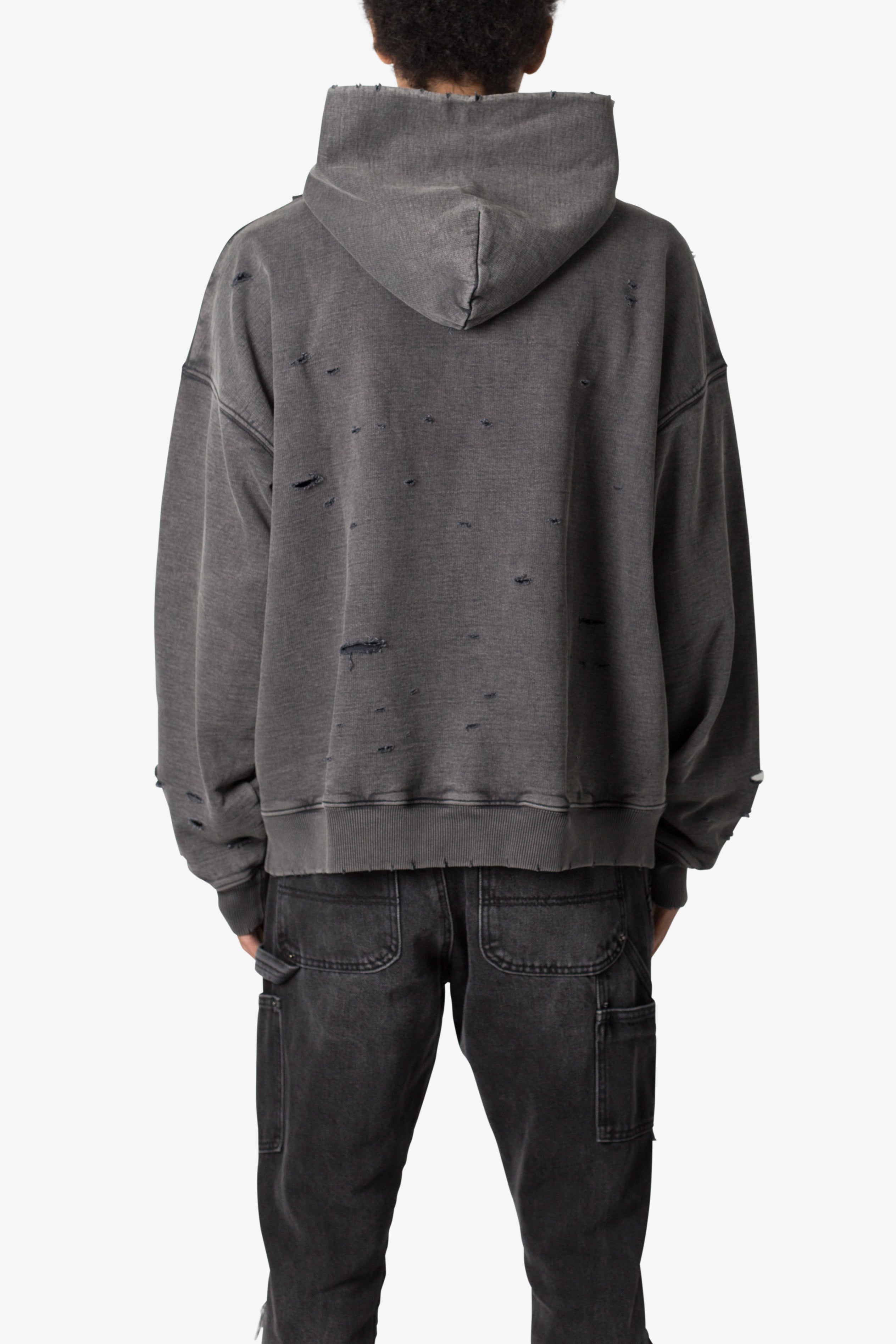 Breeze Destroyed Hoodie - Washed Black | mnml | shop now