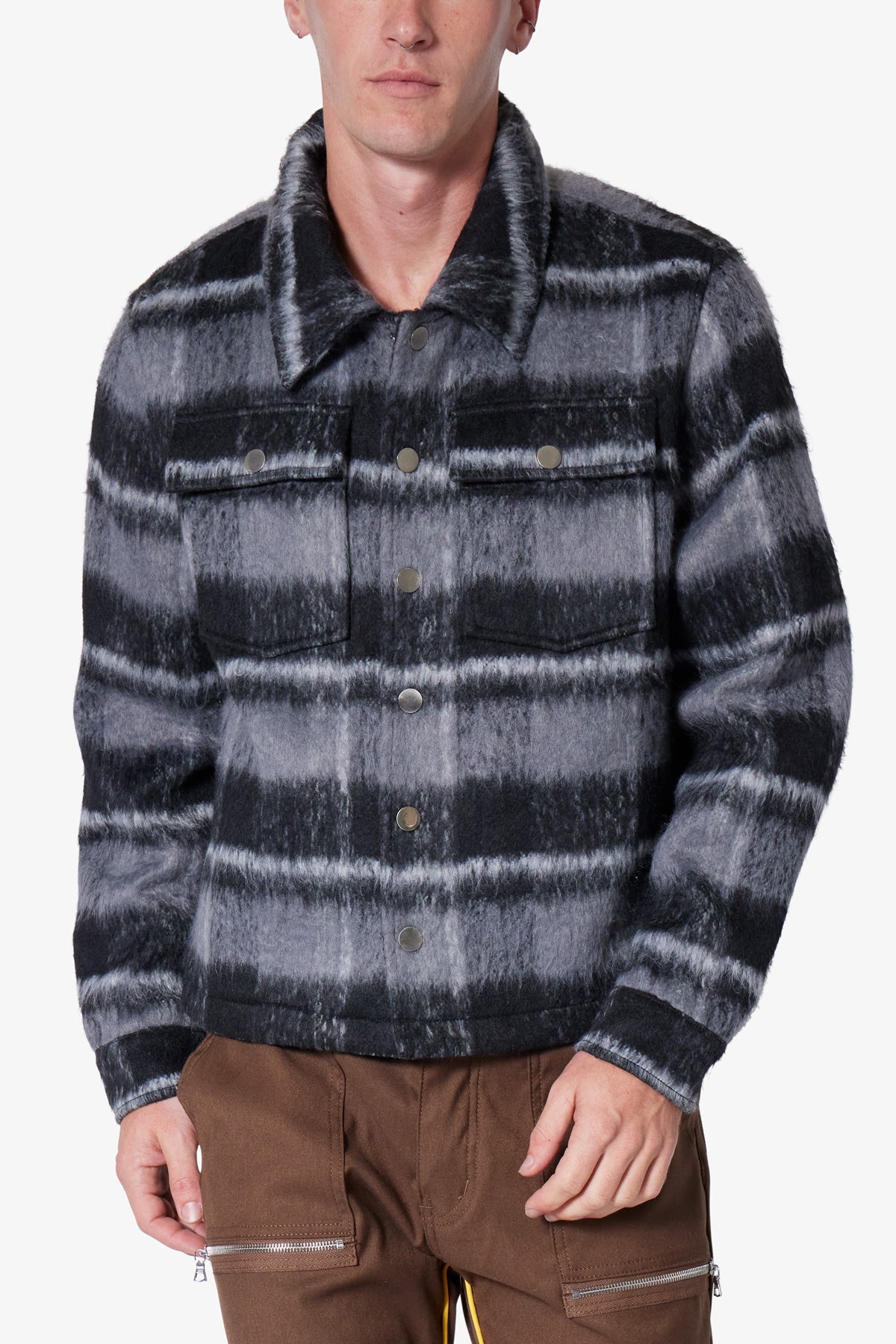 Brushed Flannel Jacket - Black/Grey | mnml