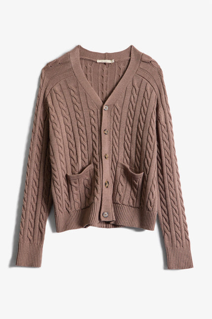 Cable Knit Cardigan Sweater - Tan