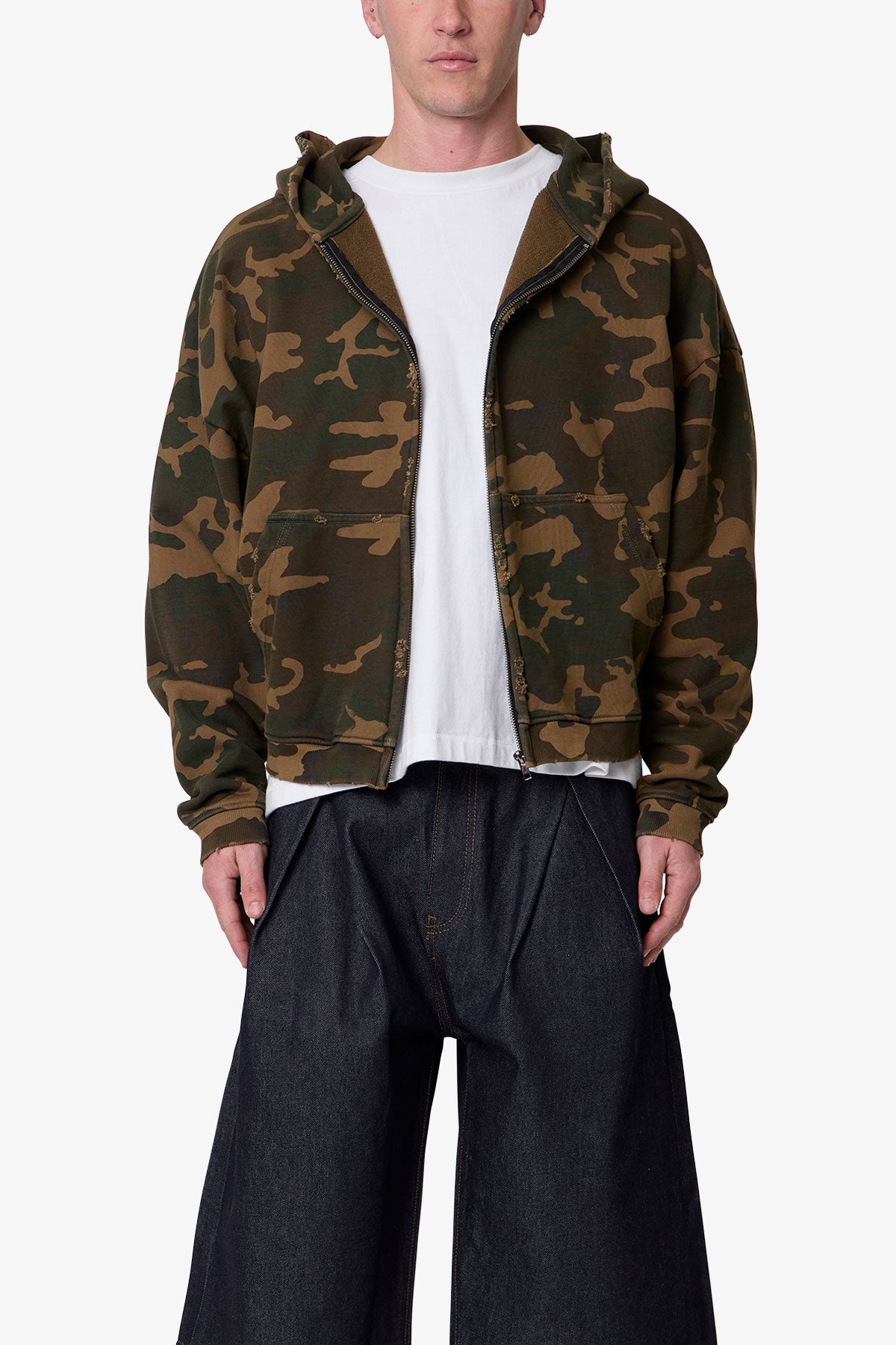 Camo Zip Up Hoodie - Green | mnml