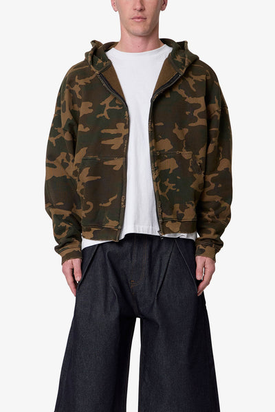Camo Zip Up Hoodie - Green | mnml
