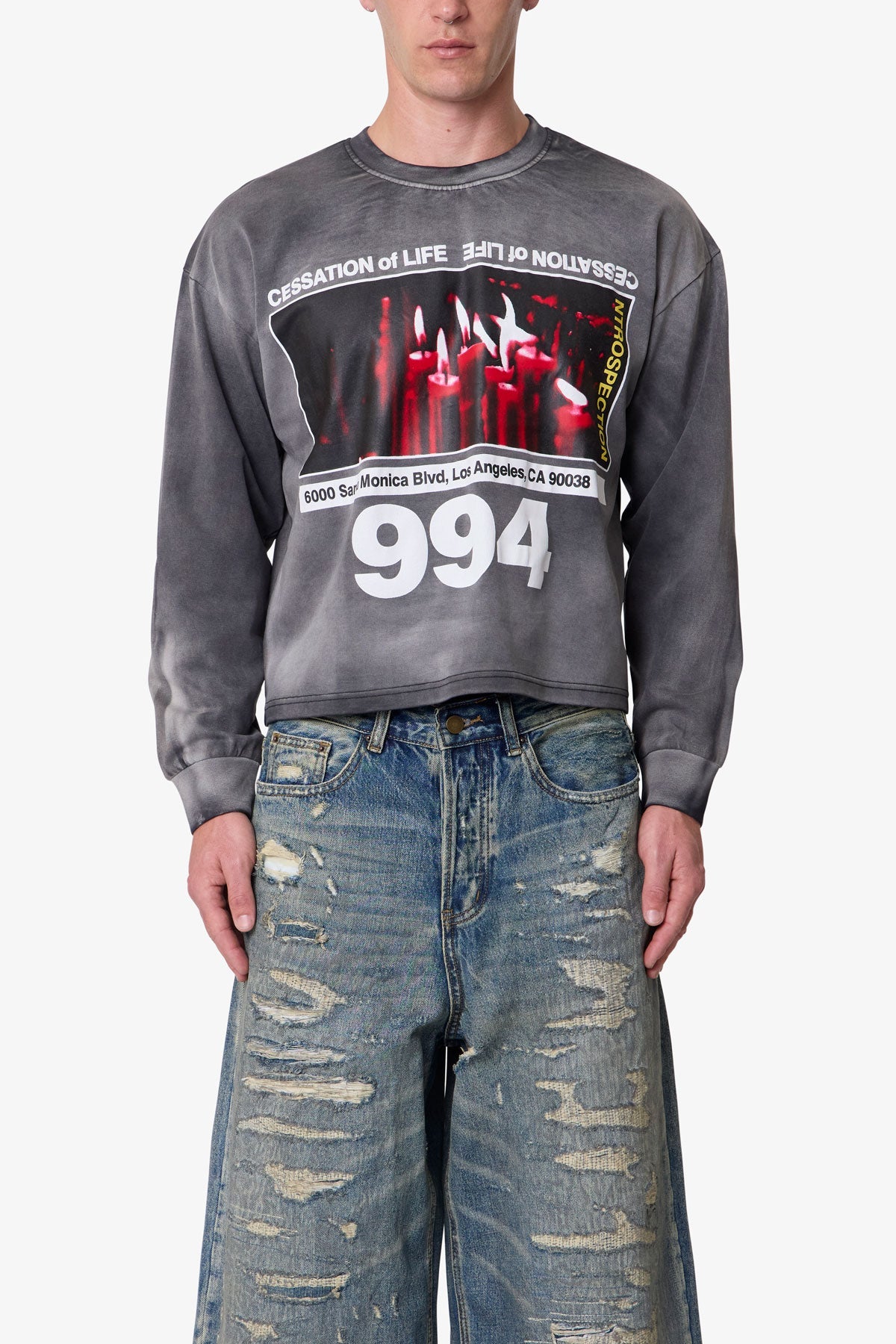 French Terry Double Layer Thermal L/S Tee - Washed Black | mnml