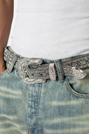 Chevron Caviar Belt - Silver
