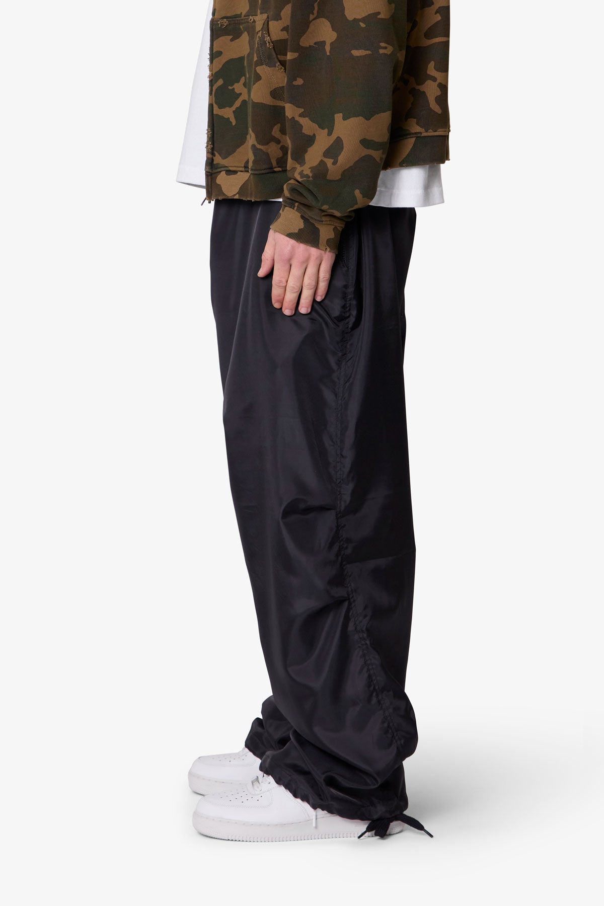 Cinched Baggy Nylon Pants - Black | mnml