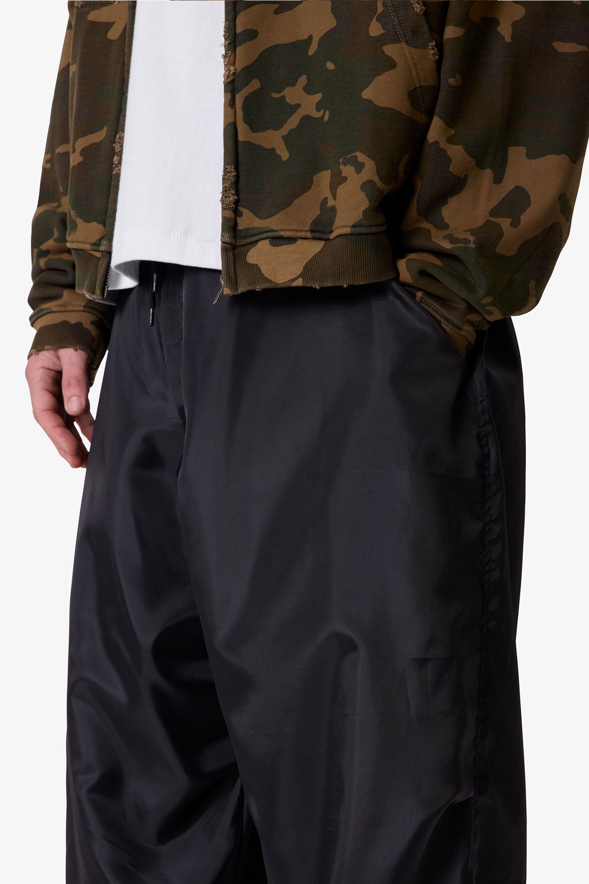 Cinched Baggy Nylon Pants - Black | mnml