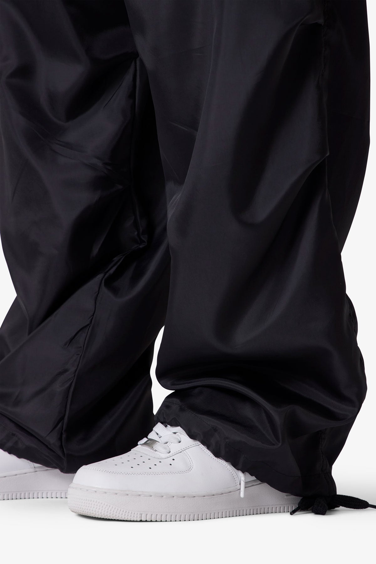 Cinched Baggy Nylon Pants - Black | mnml