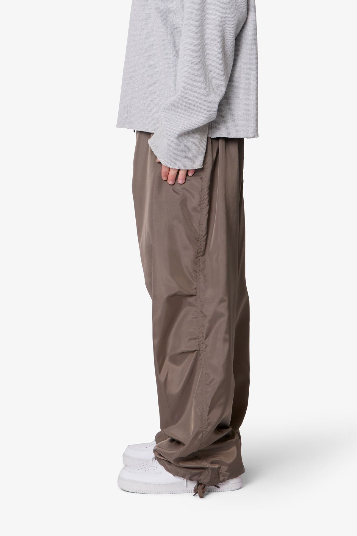 Cinched Baggy Nylon Pants - Olive | mnml