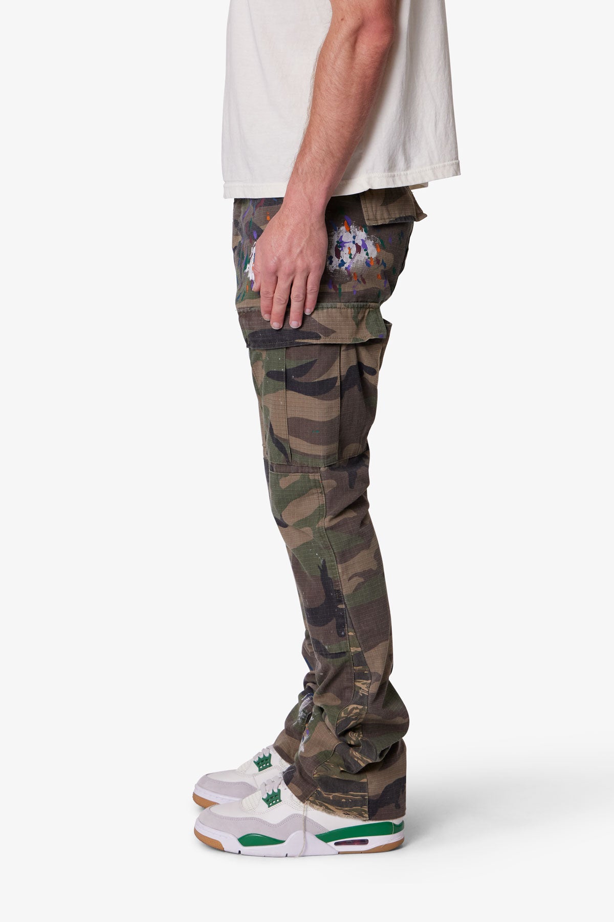 Contrast Bootcut Cargo Pants - Woodland Camo | mnml
