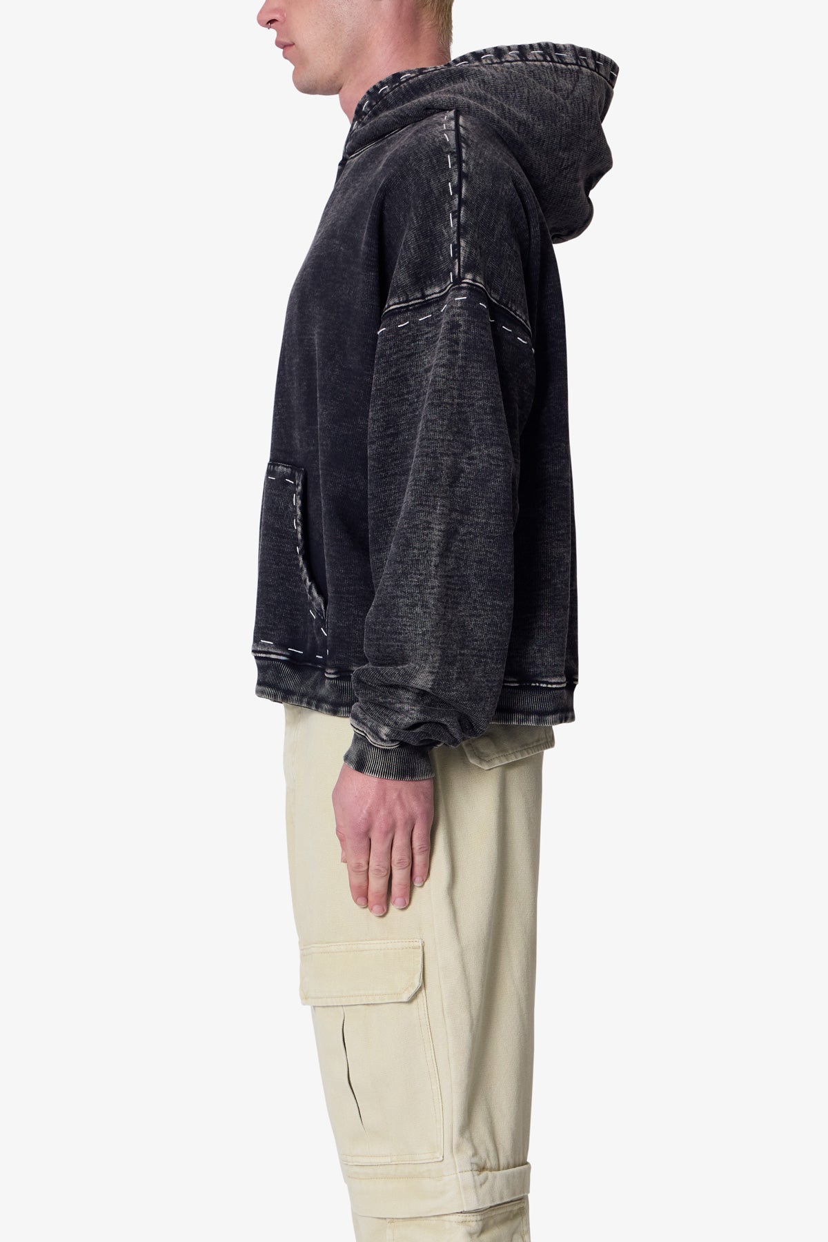 Contrast Stitch Hoodie - Black | mnml | shop now
