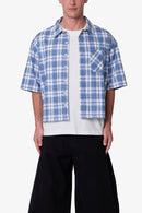Camisa corta de franela de manga corta - Azul