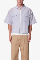 Chemise courte à rayures et manches courtes - Bleue