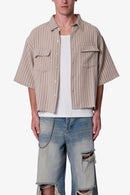 Chemise courte à rayures et manches carrées - Kaki