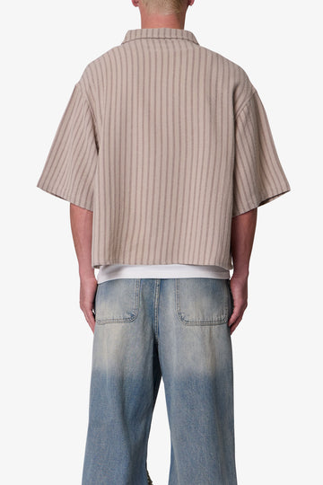 Cropped Boxy Striped S/S Shirt - Khaki