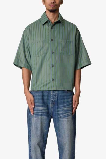 Cropped Striped Pajama Shirt - Green