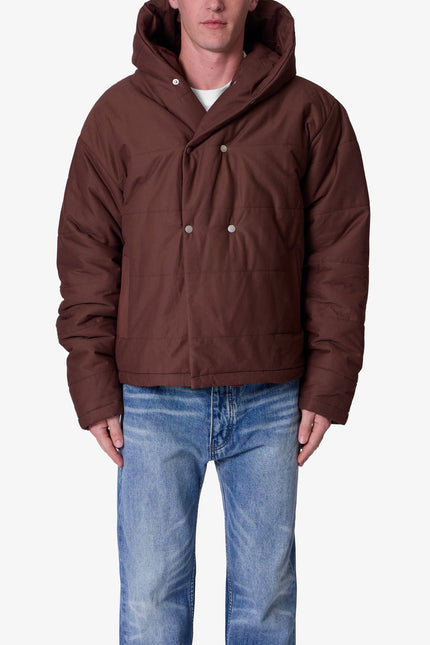 Crossed Trench Puffer Jacket - Brown