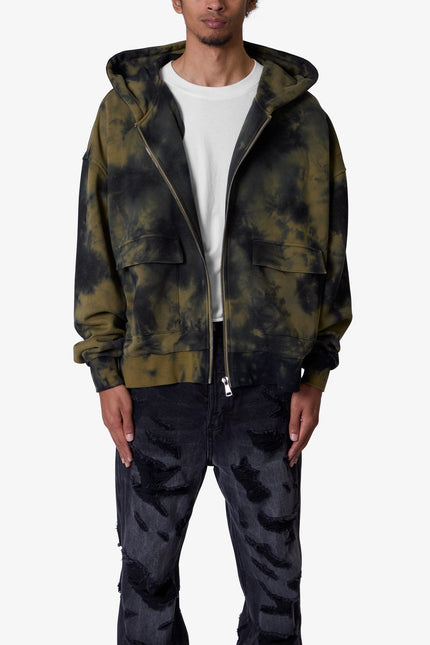 Crumple Tie Dye Hoodie - Olive