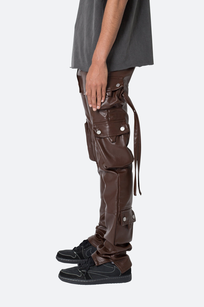 D152 Leather Cargo Pants Brown mnml shop now