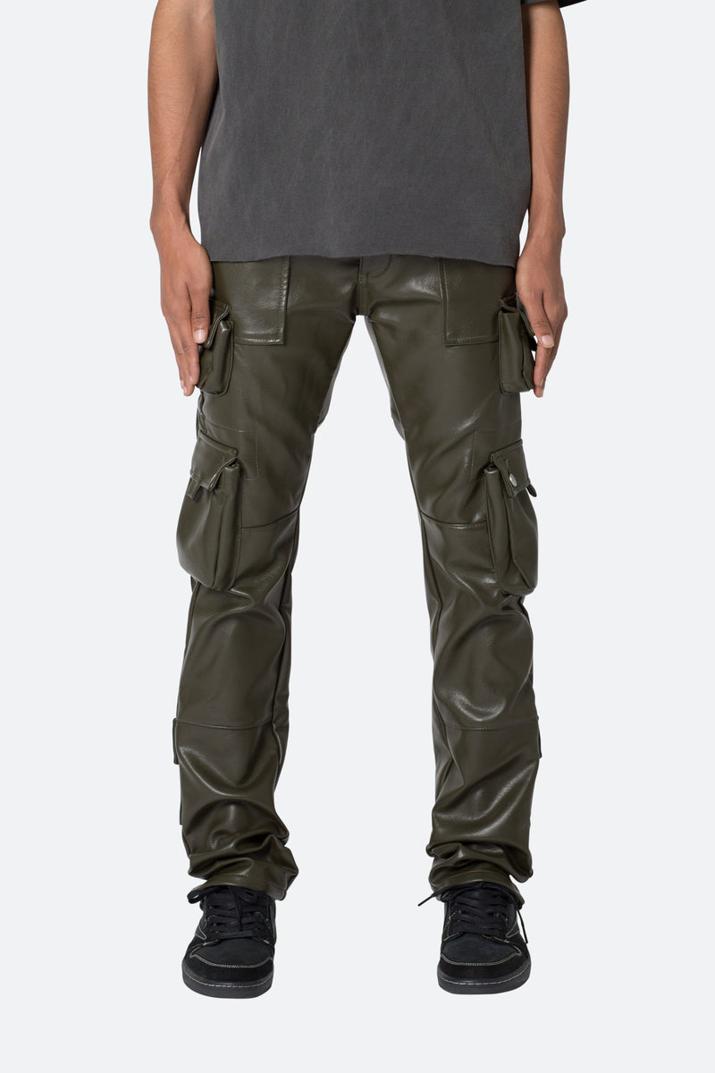 D152 Leather Cargo Pants - Olive | mnml | shop now