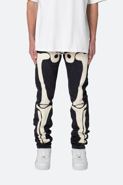 D184 Skeleton Straight Denim - Black/White