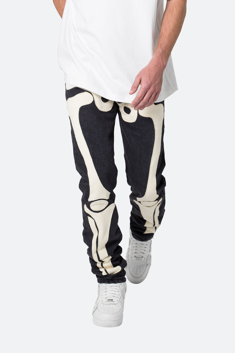 D184 Skeleton Straight Denim - Black/White