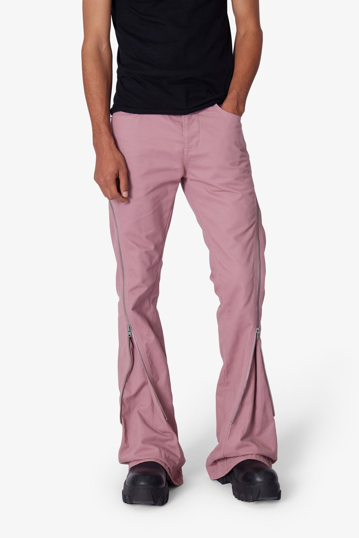 D519 Leather Zipper Flare Pants - Black | mnml | shop now