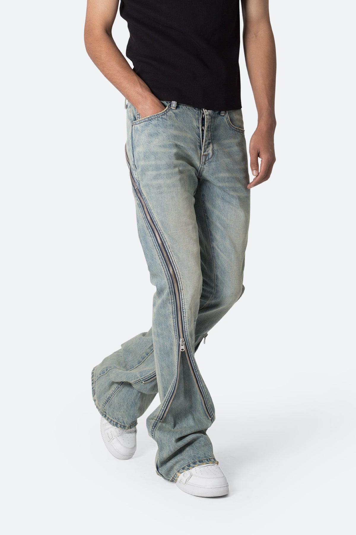 D519 Zipper Flare Denim - Vintage Blue | mnml
