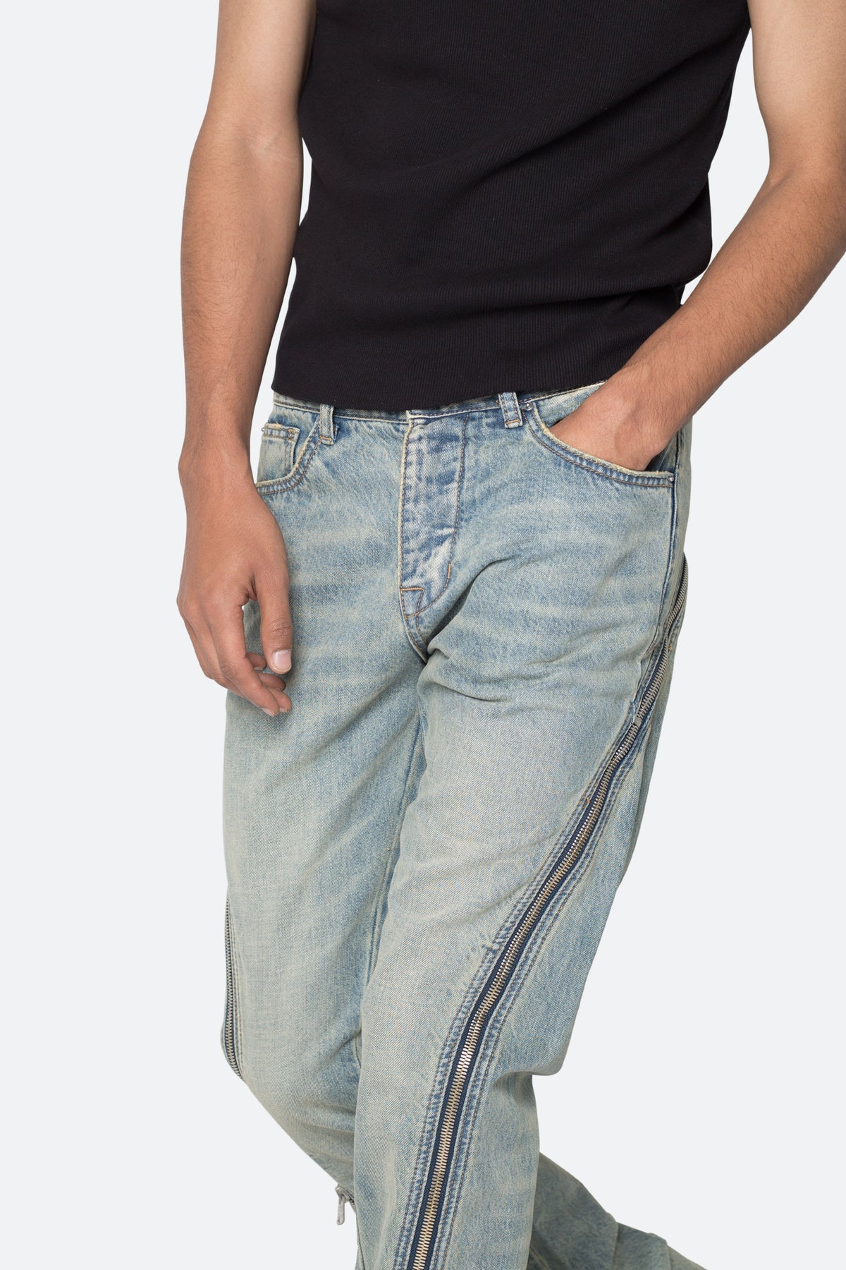 D519 Zipper Flare Denim - Vintage Blue | mnml