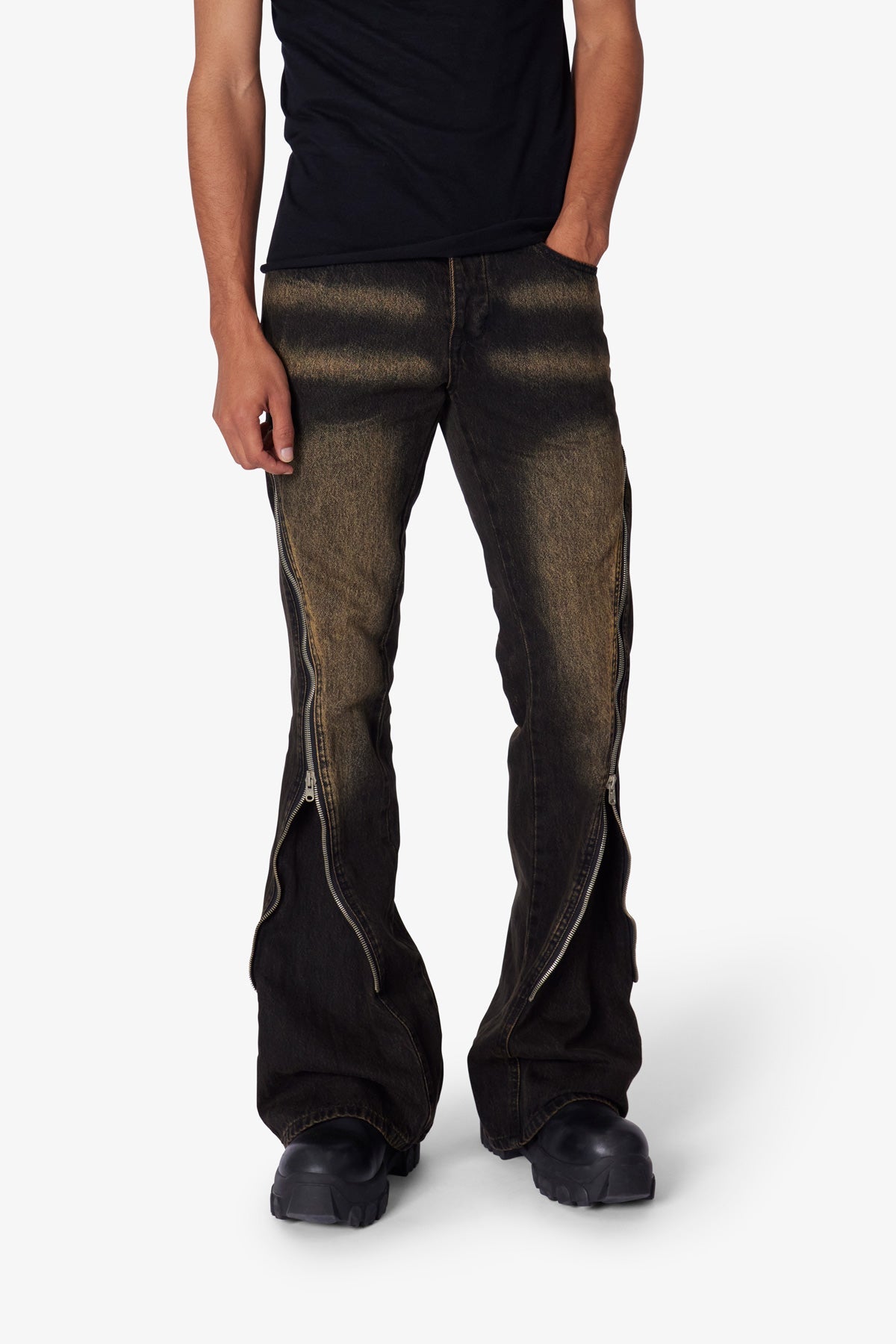 D519-Zipper-Flare-Denim-Washed