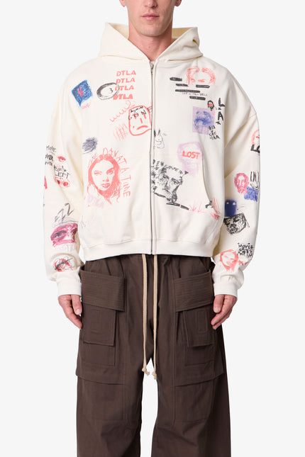 DTLA Doodle Zip Up Hoodie - Off White