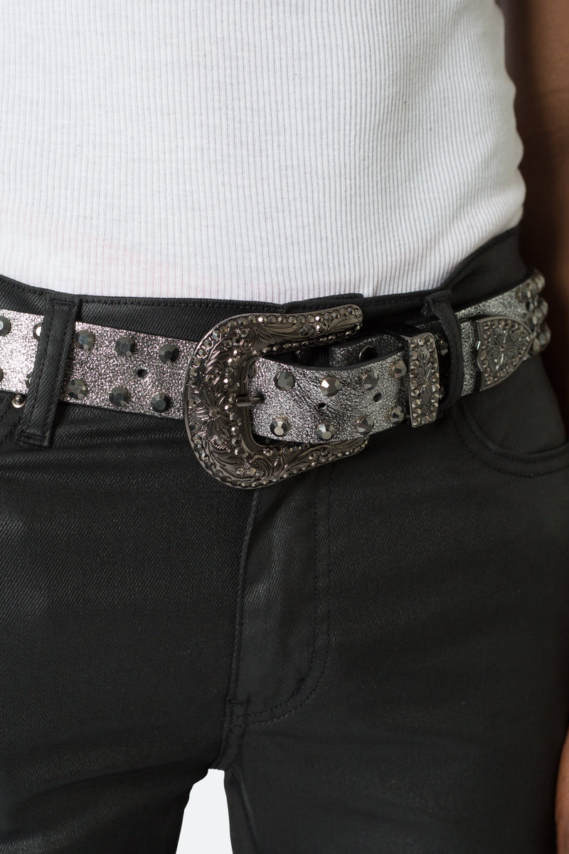 Men's Die Cut Rhinestone Belt - Grey / S/M | mnml