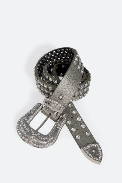 Men's Die Cut Rhinestone Belt - Grey / S/M | mnml