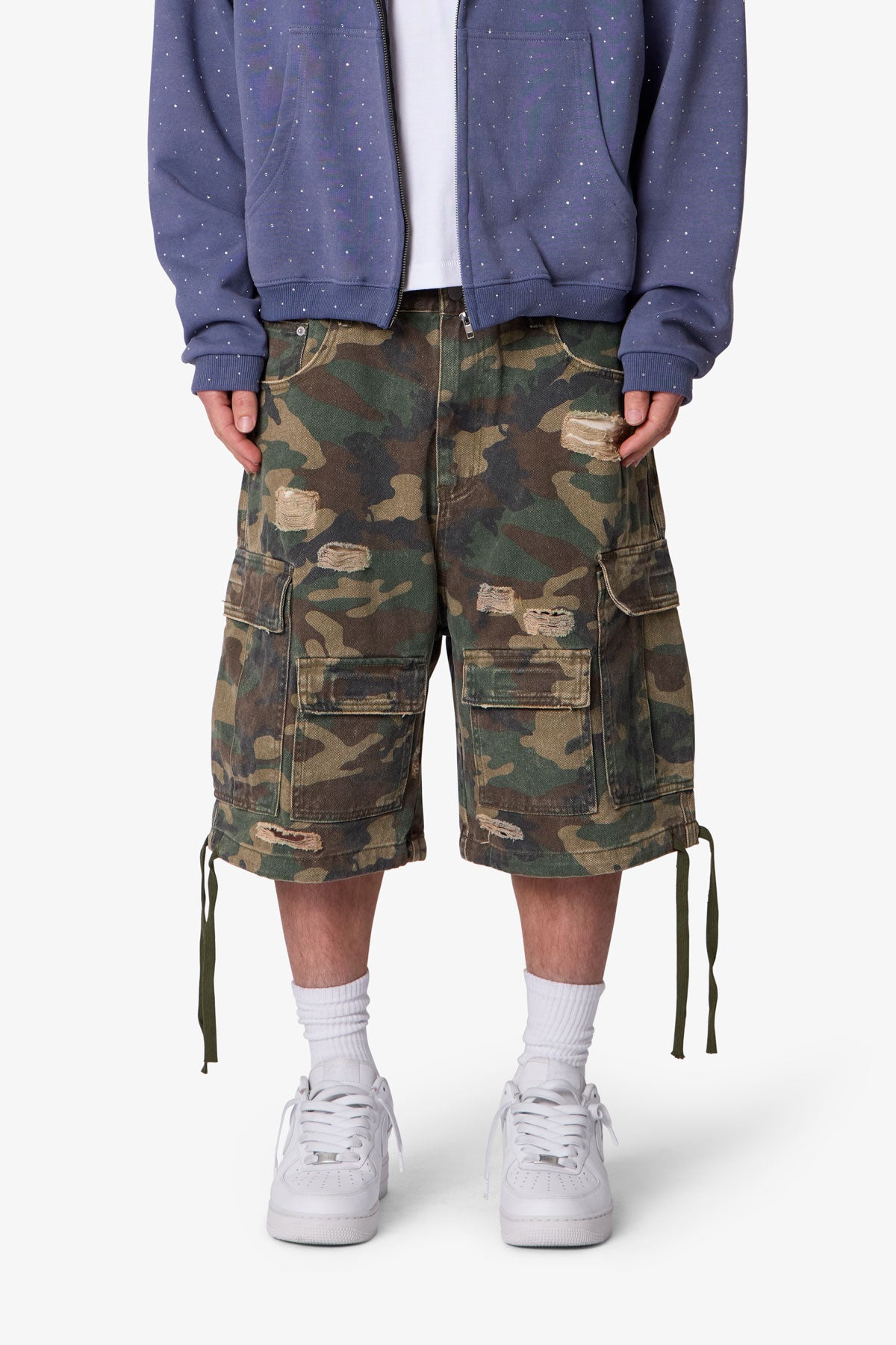 Ultra Baggy Camo Twill Shorts - Woodland Camo | mnml