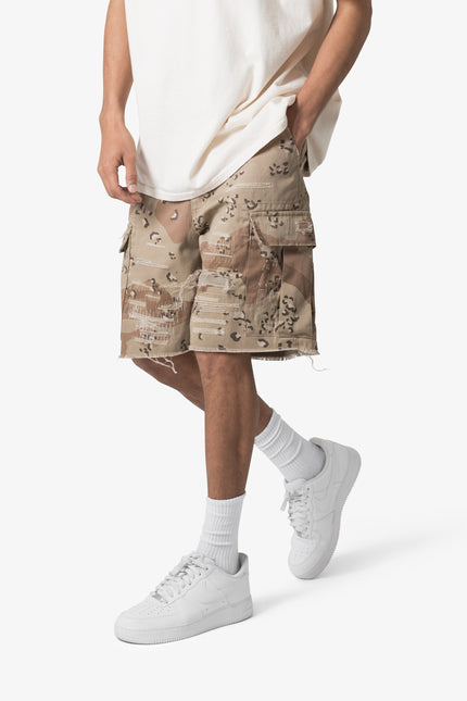 Distressed Cargo Shorts - Desert Camo