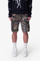 Pantalones cortos cargo desgastados - Camuflaje de bosque