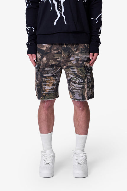 Distressed Cargo Shorts - Forest Camo