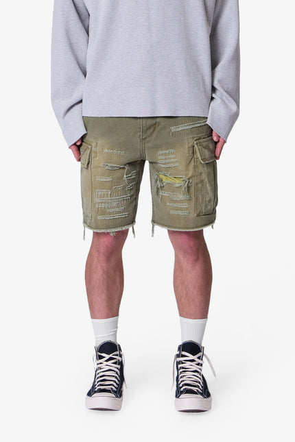 Distressed Cargo Shorts - Olive