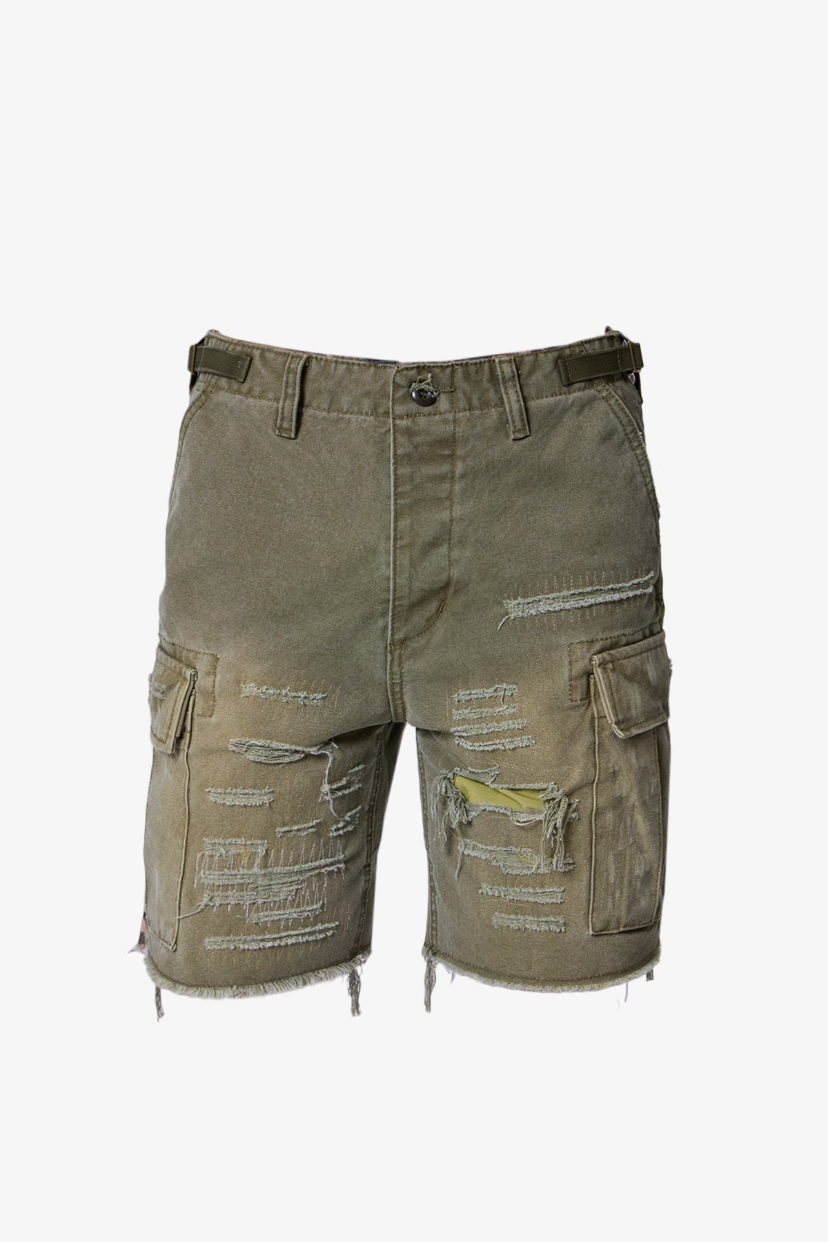 Distressed Cargo Shorts - Olive | mnml | shop now