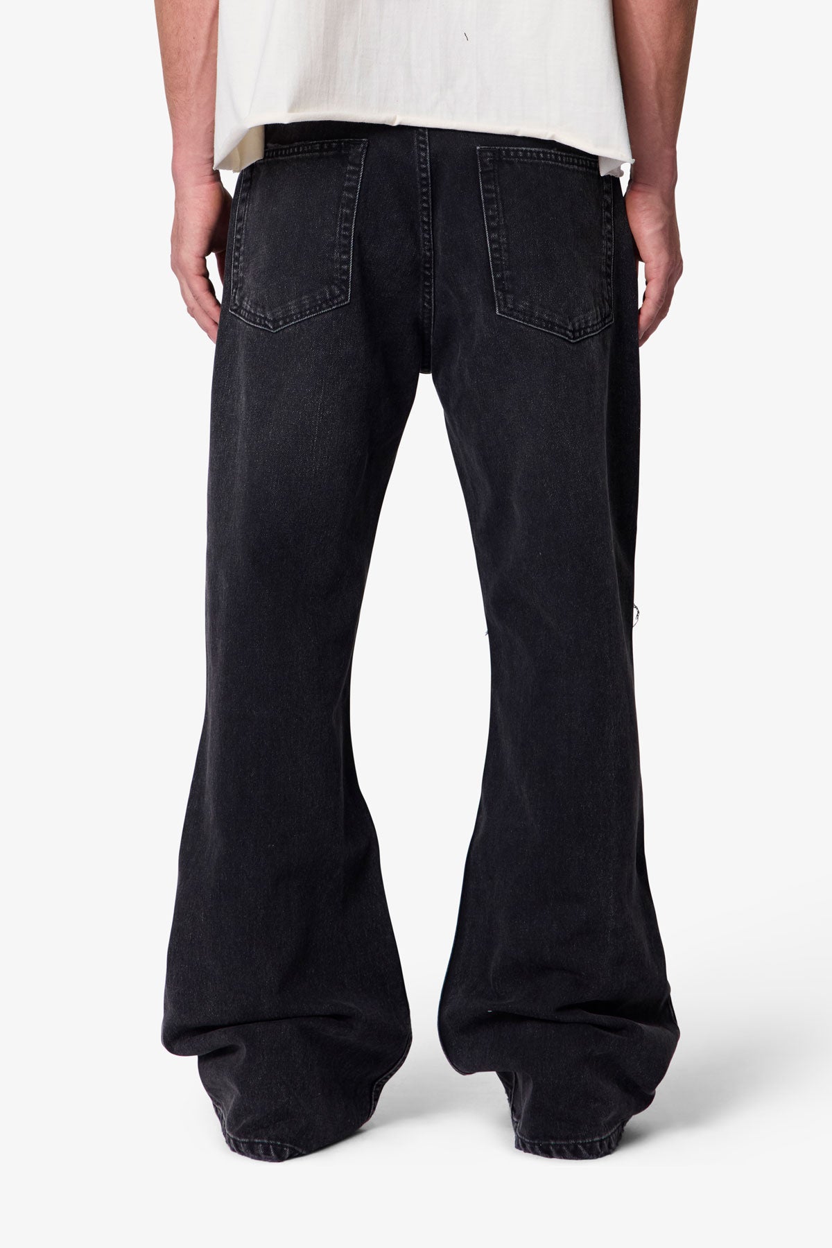 Distressed Kick Flare Denim - Washed Black | mnml