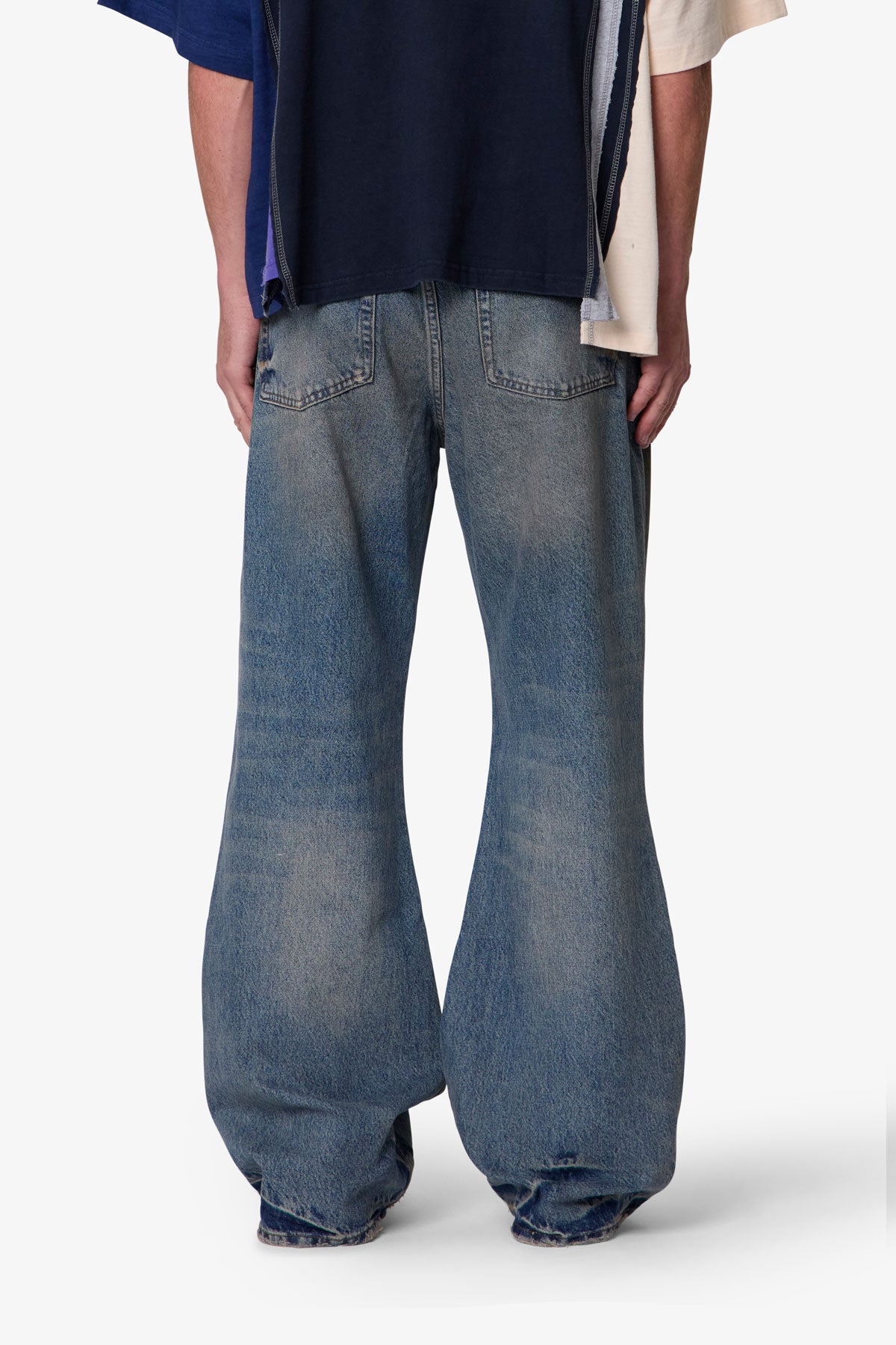 Distressed Kick Flare Denim - Washed Blue | mnml