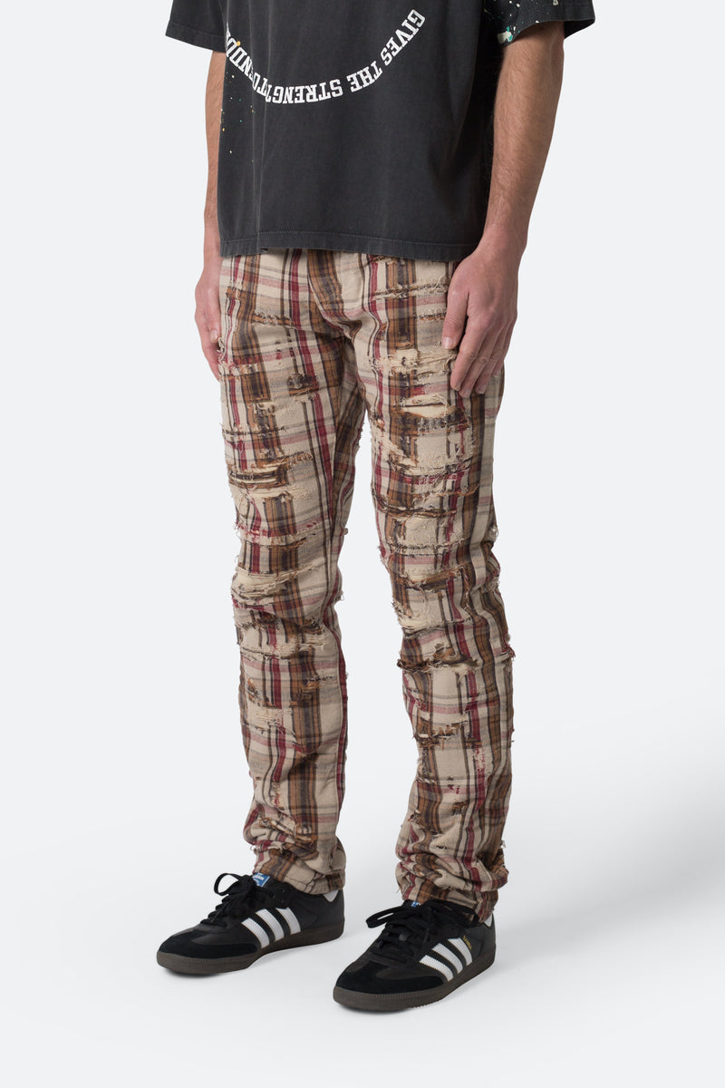 Distressed Plaid Pants - Multi