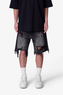 Short en jean délavé à motif araignée - Noir délavé