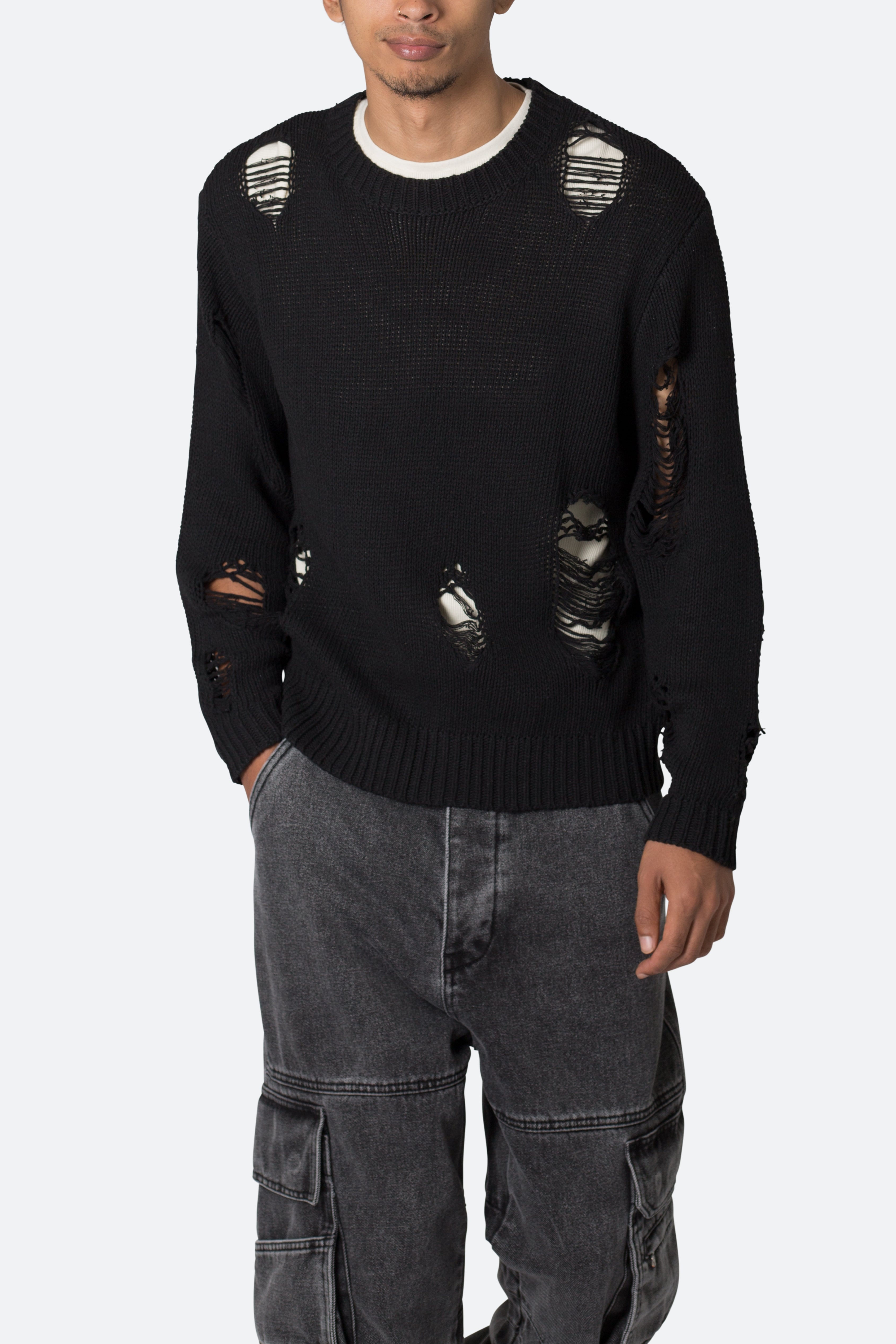 Distressed Sweater - Brown | mnml | shop now