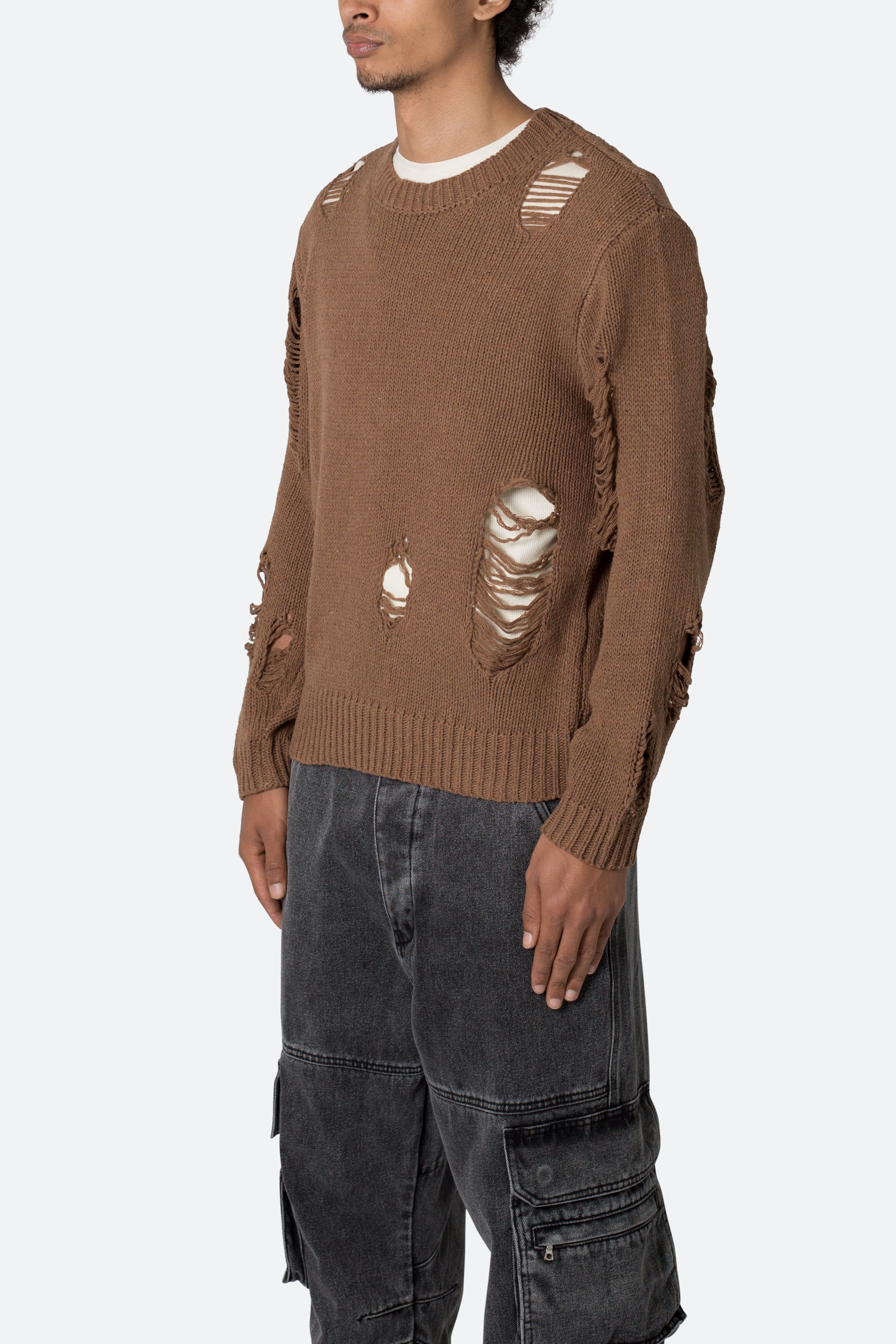 Distressed Sweater - Brown | mnml | shop now