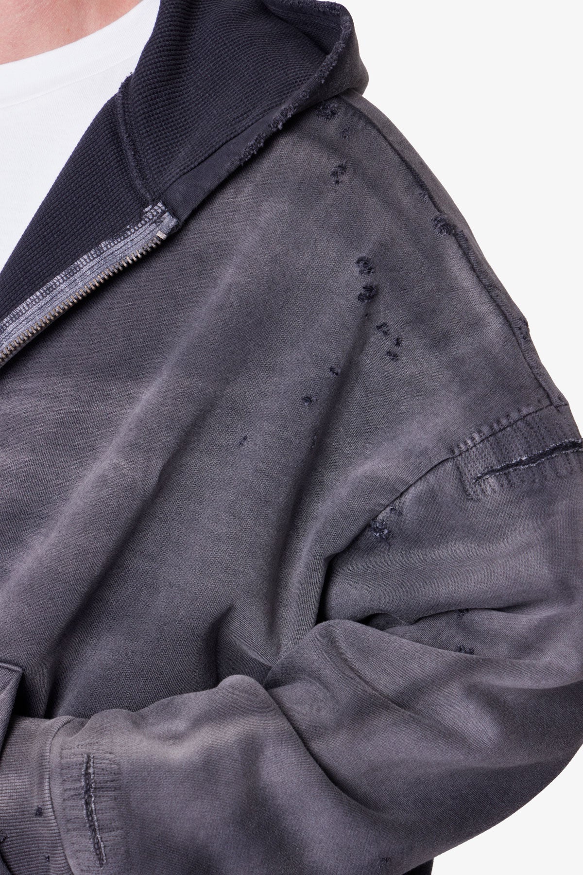 Distressed Thermal Lined Hoodie - Black | mnml | shop now